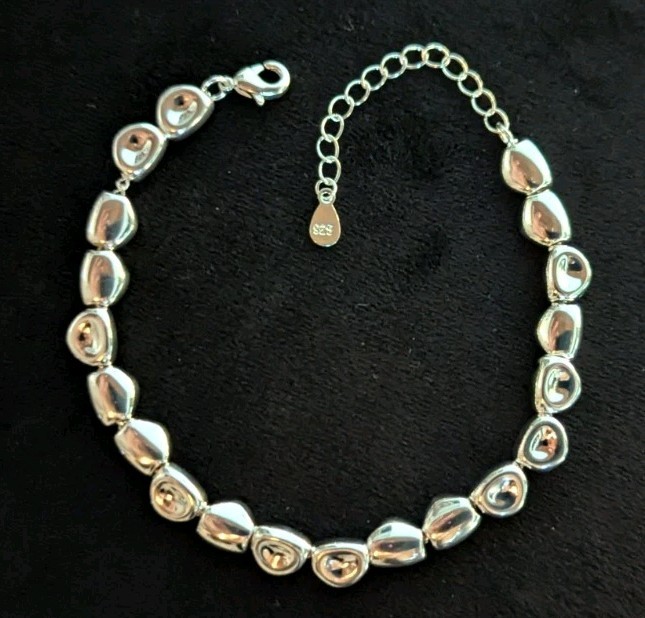 Sterling Silver 925 Solid Beaded Bracelet Bangle Elegant Minimalist Modern