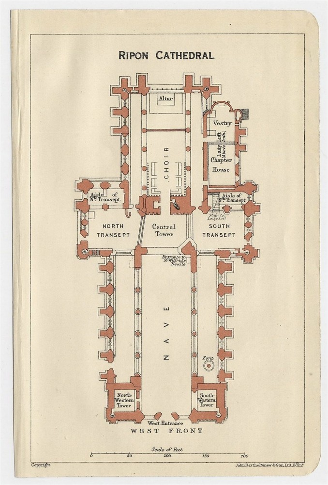 1924 Original Vintage Plan Of Ripon Cathedral / England