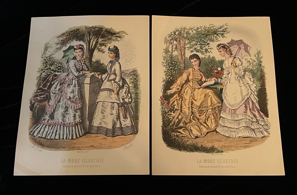 Vintage LA MODE ILLUSTREE Ladies FASHION PRINTS Victorian JACOB PARIS Set of 2