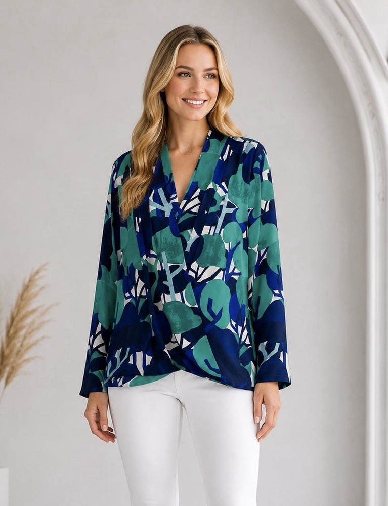 Ann Taylor Womens Geo Print Faux Wrap Top Size Large Artsy Summer Chic