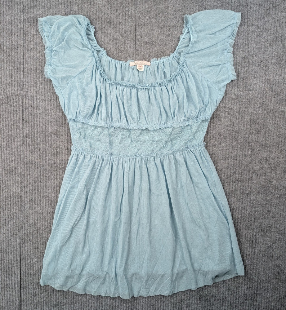 Vintage Babydoll Top Women Large Milkmaid Prairie Sheer Y2K Blue Whimsical Fairy