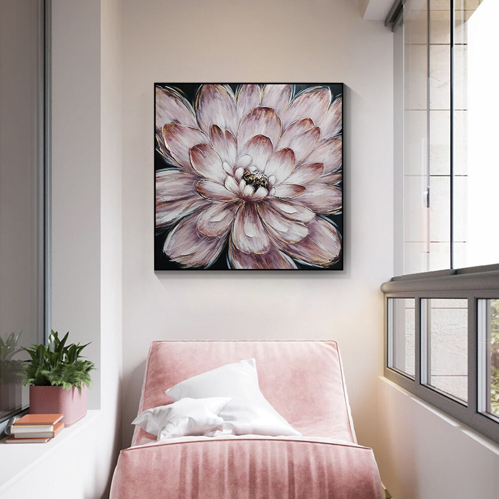 Abstract Textured Pink Flower Oil Painting Hand Painted On Canvas Modern Plant