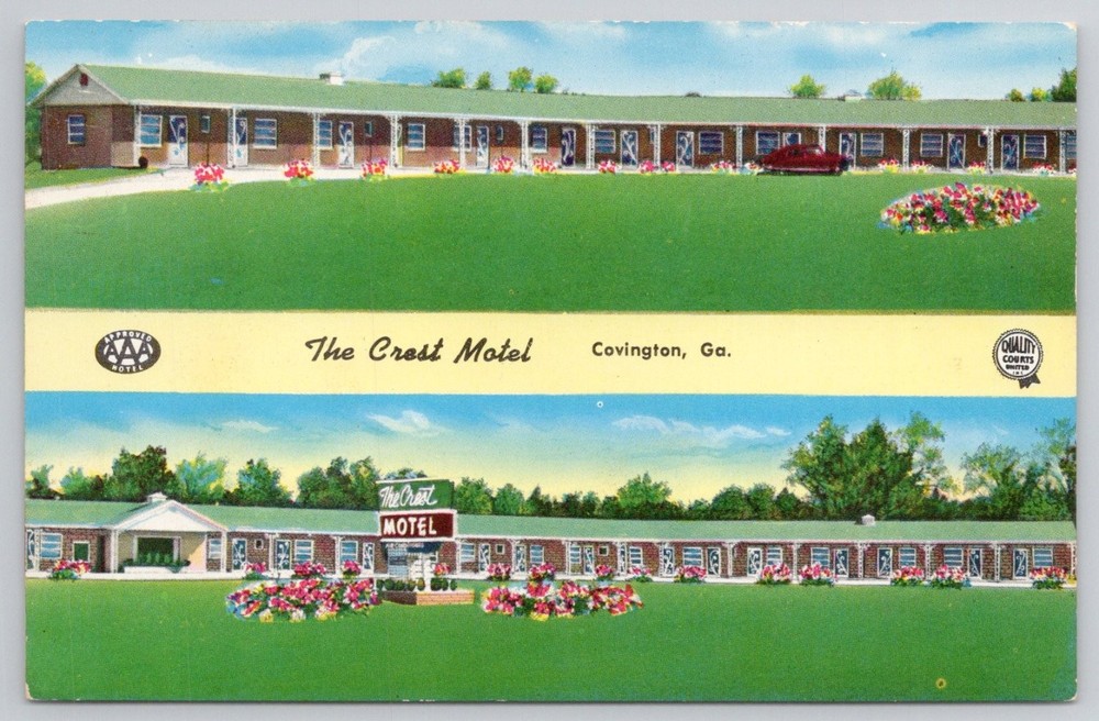 The Crest Motel Covington GA Postcard Vintage Shini-Color Chrome AAA Quality