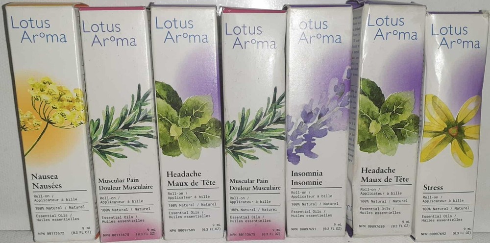100% Natural Lotus Aroma Essential Oil Blend Roll-On Set of 7
