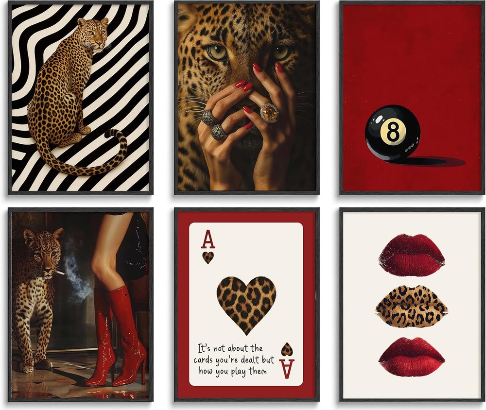 Red Cheetah Print Room Decor, Trendy Y2K Leopard Wall Art Pictures, Burgundy ...
