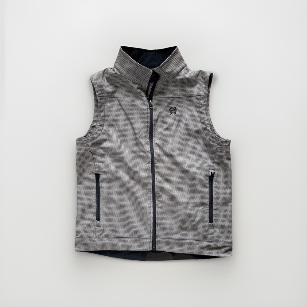 Cinch Men's Black tan Trim Fleece Lined Softshell Vest Jacket Full Zip Size M/L
