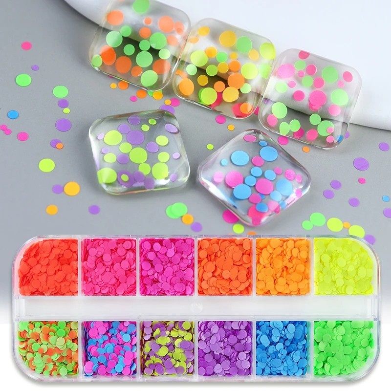 Fluorescent Neon Epoxy Resin Bubble Ring with Colorful Sequin Mix