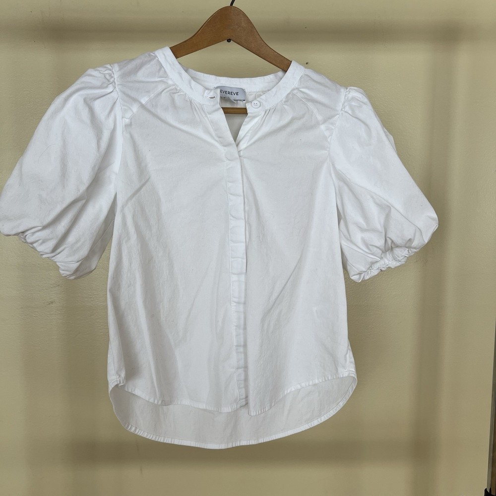 Evereve Shirt Womens White Button Front Puff Sleeve Blouse Top M