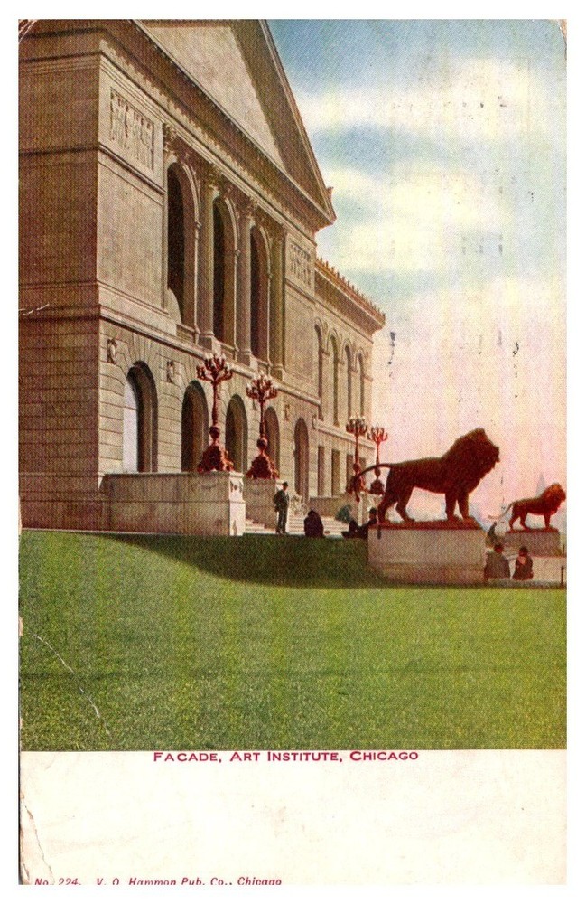1909 Facade And Lions Art Institute Of Chicago Illinois Vintage Postcard