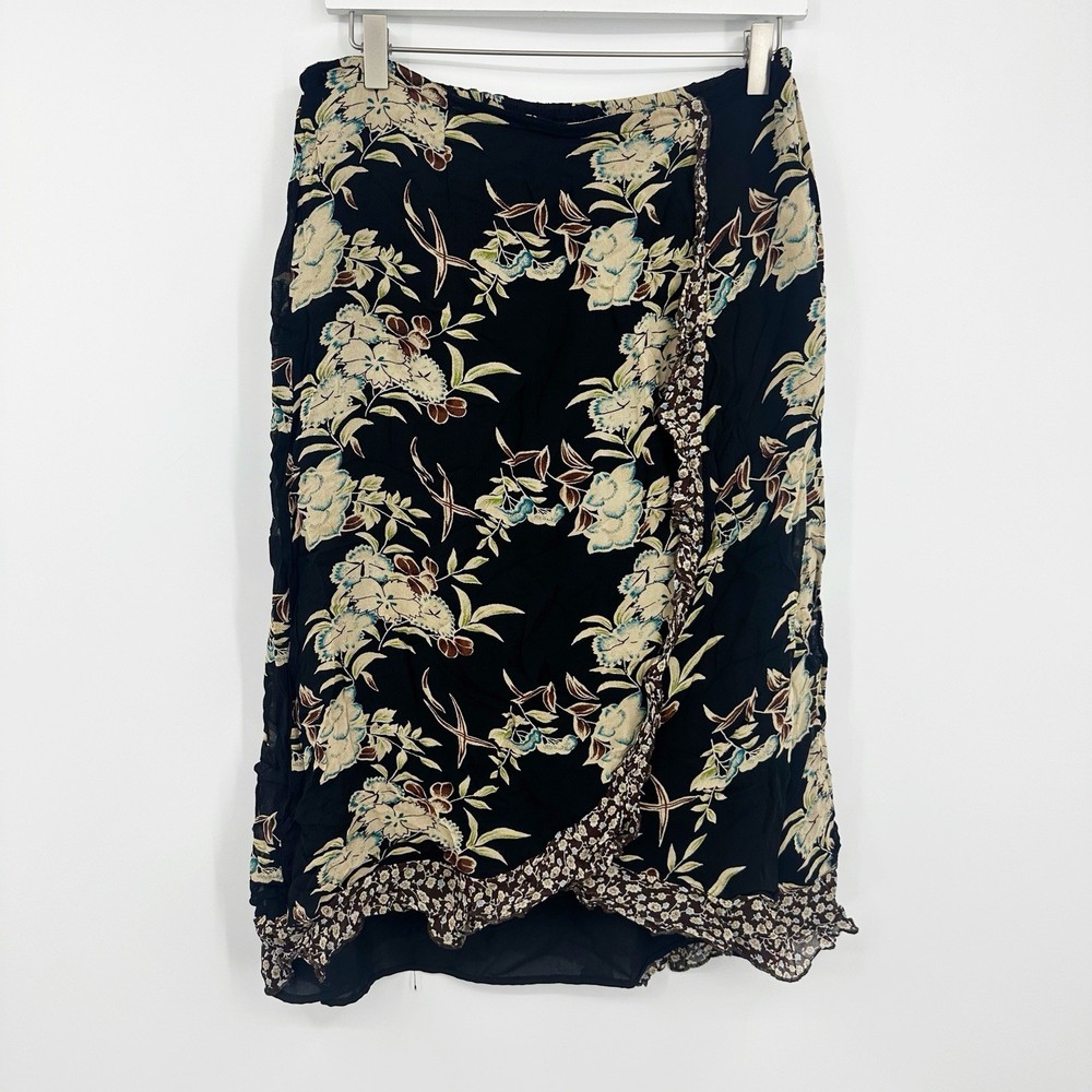 Vintage Y2K Dark Floral Midi Skirt Size 10 Whimsical Fairycore Grunge Festival