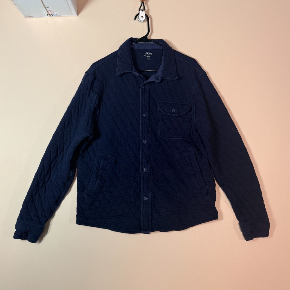 J. CREW Diamond Quilted Button Down Padded Shirt Jacket Blue Men's Size Large L
