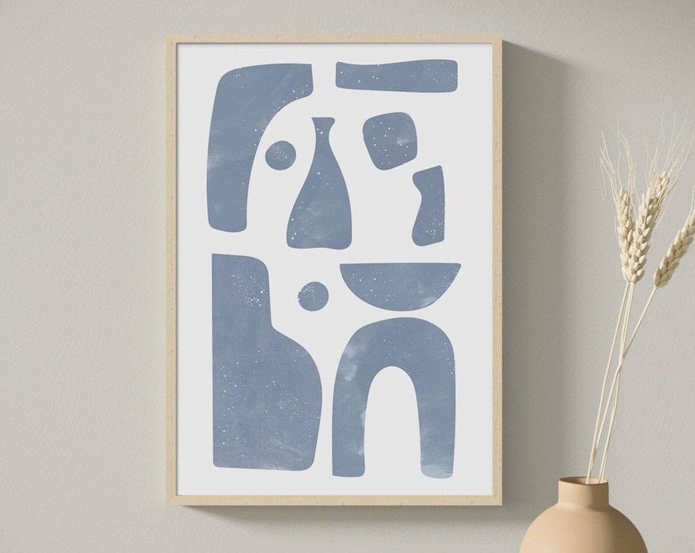 Abstract Geometric Art Blue Gray Print Mid Century Line Art Modern Abstract Art