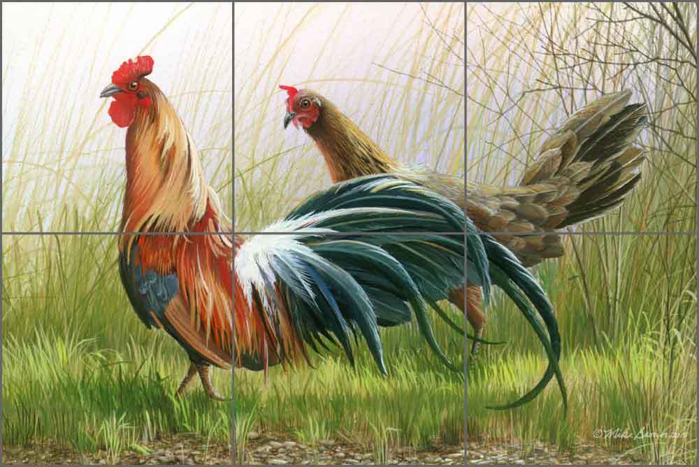 Rooster Tile Backsplash Mike Brown Country Life Art Ceramic Kitchen MBA020