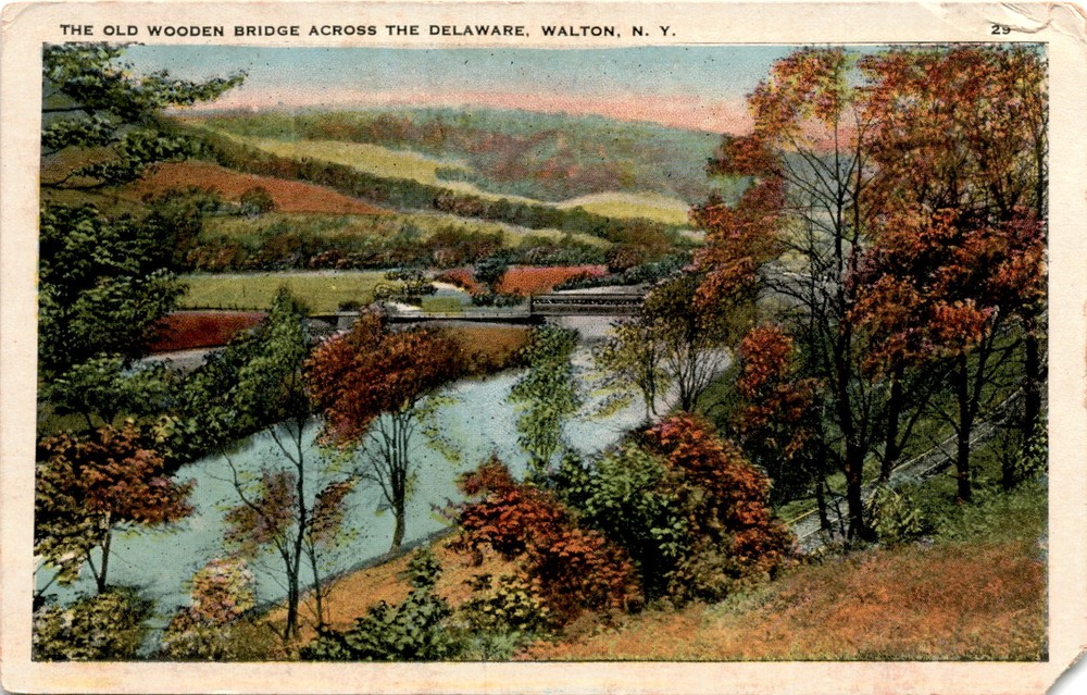 OLD WOODEN BRIDGE, DELAWARE, WALTON, J. RUBEN, Postcard