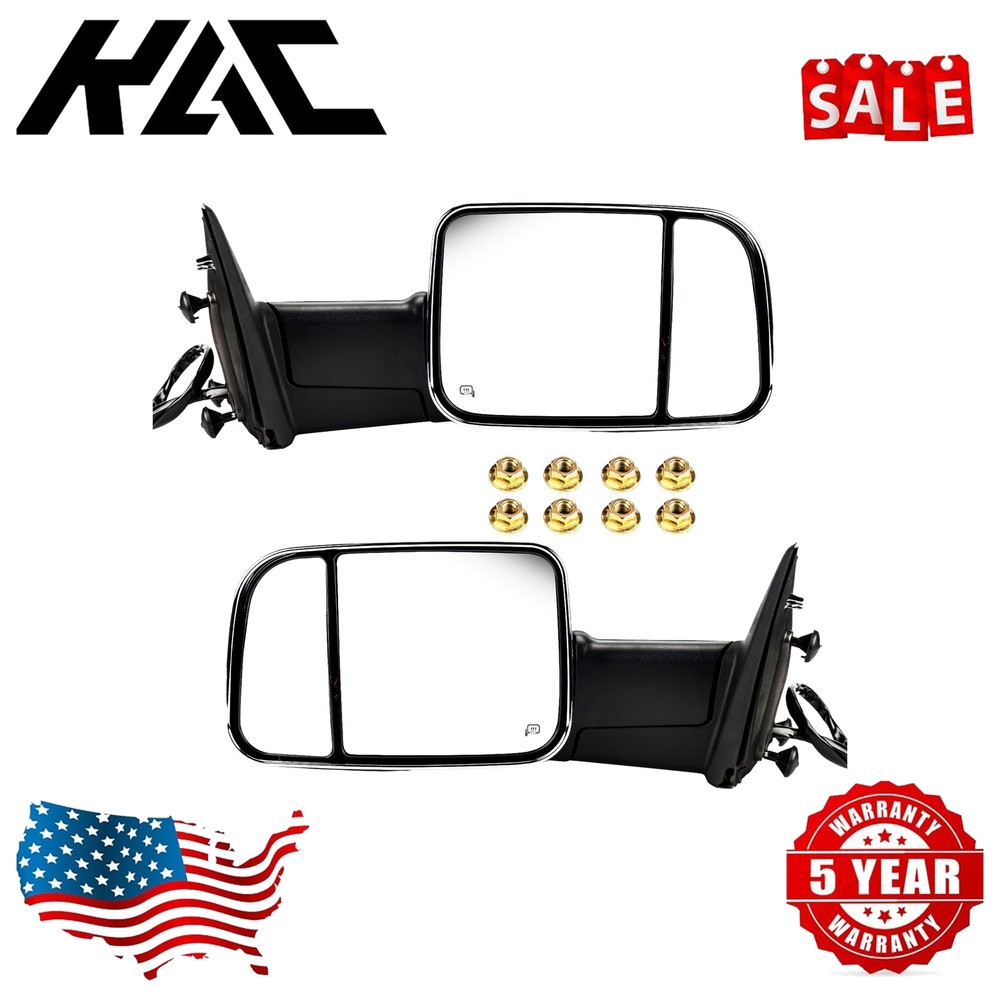 2pcs for Dodge Ram 1500 2009-10; Ram 2500, 3500 2010 Power Heated Towing Mirrors