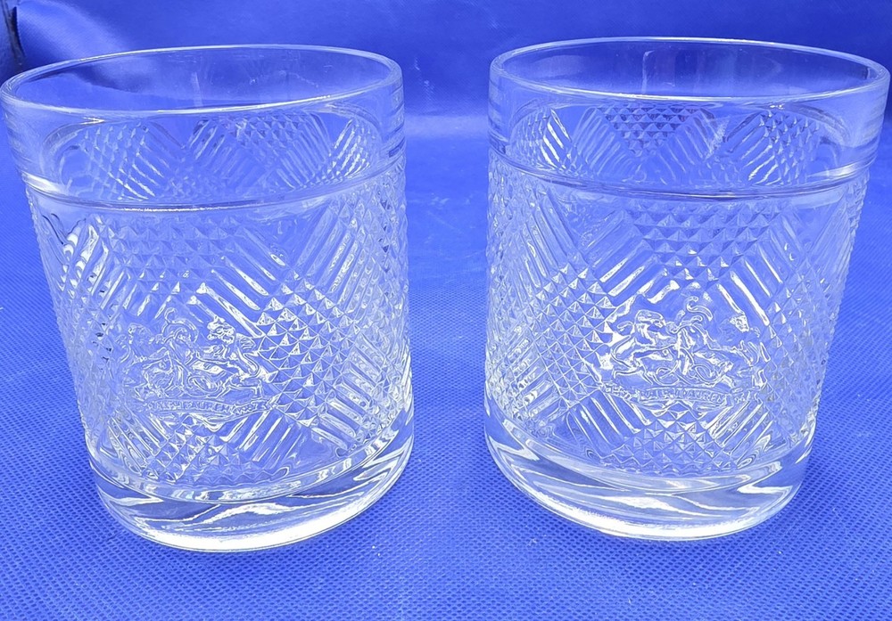 2 Ralph Lauren Argyle Safari Lion Crystal Double Old Fashioned Tumblers
