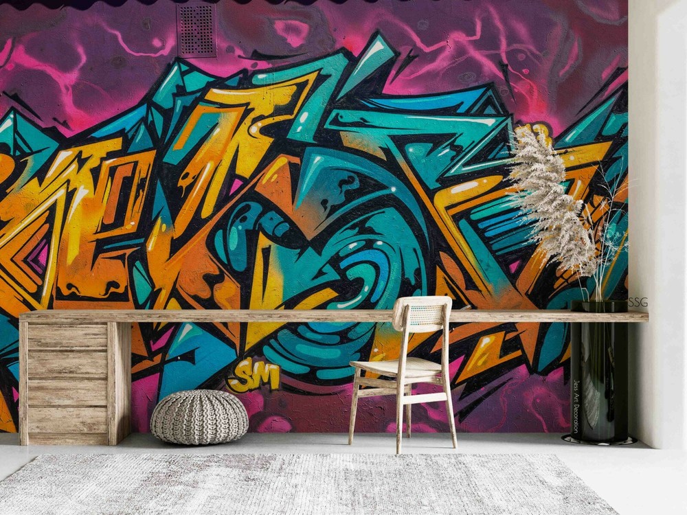 3D Abstract Artistic Graffiti Self-adhesive Removable Wallpaper Murals Wall 144-image