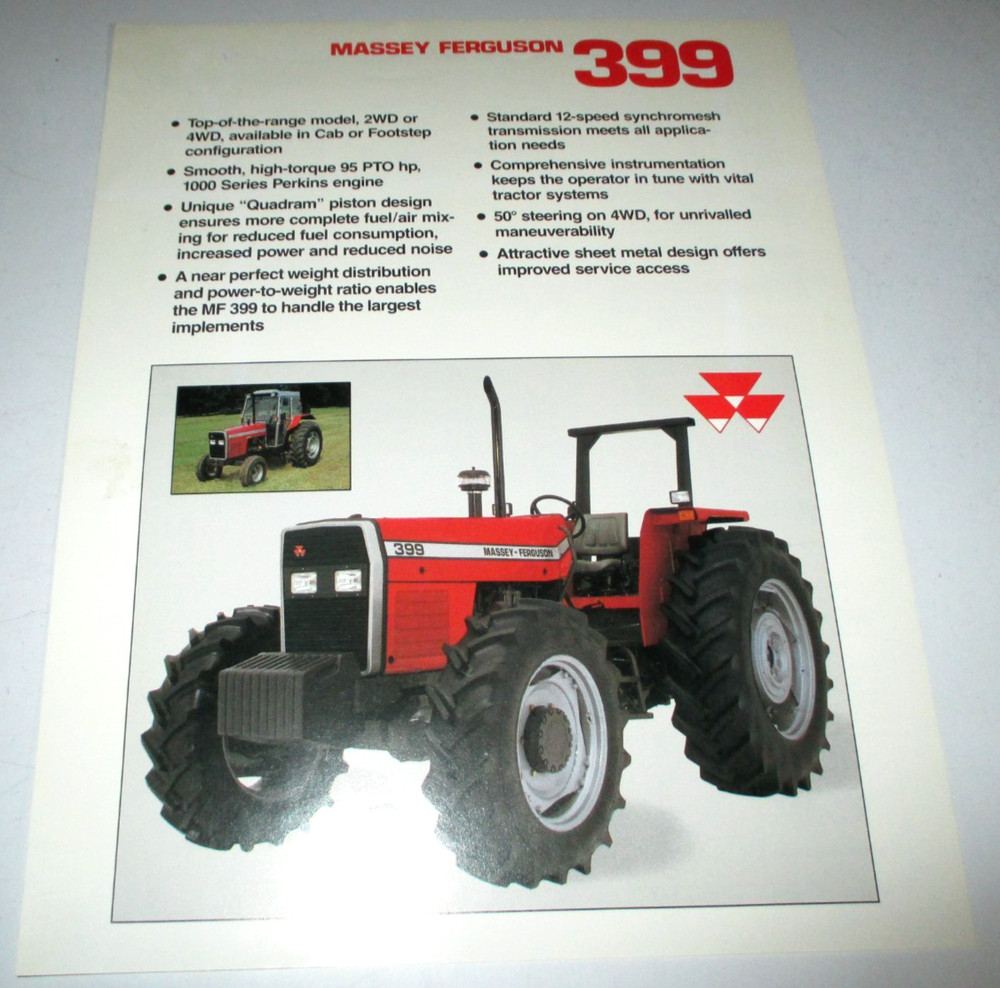 Massey Ferguson MF 399 2WD & 4WD Tractor Sales Brochure / Spec Sheet 6-91