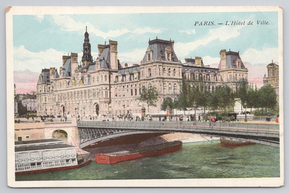 Paris L'Hôtel de Ville City Hall Seine River France Postcard c1910