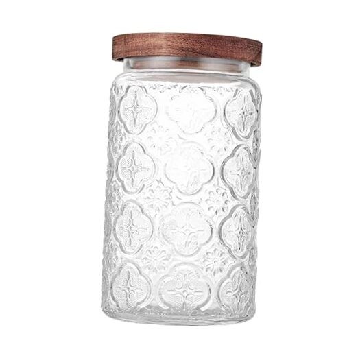 Large 23.7oz & 35oz Glass Storage Jars with Airtight Lid - Begonia Flower Design