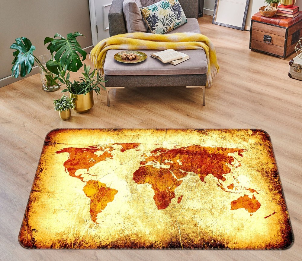 Vintage 3D World Map Non-Slip Rug Elegant Floor Carpet 360BNO Romy