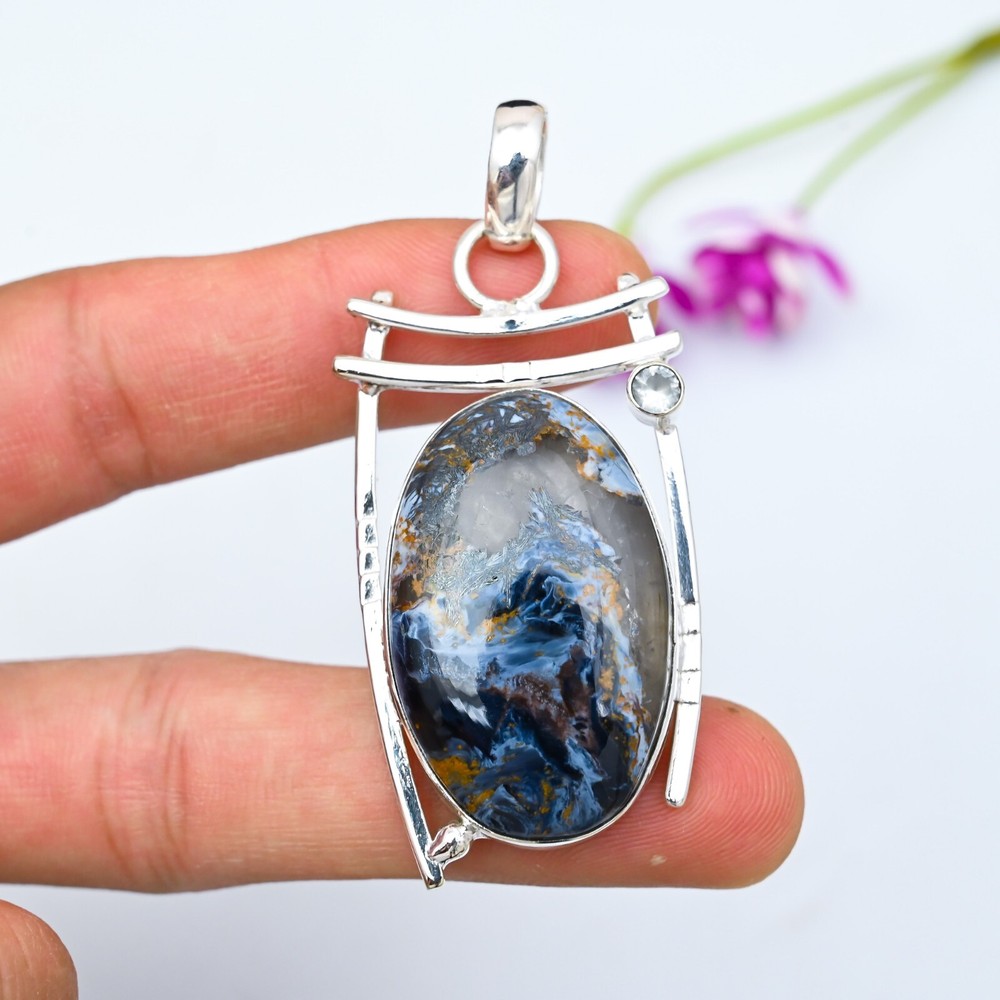 Pietersite and White Topaz Sterling Silver Handmade Pendant