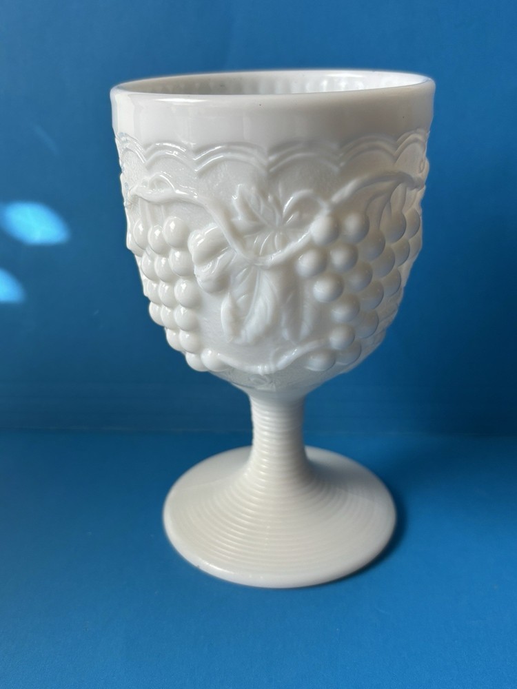 Vintage Imperial Milk Glass 5.5”  Water Goblet Grape Design