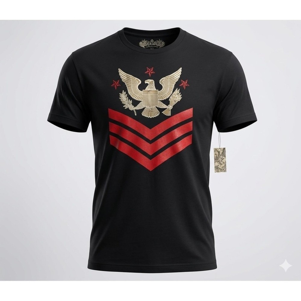 MukaWear Men's 3X T-Shirt NWT Black Eagle Graphic Military Chevron Red Gold Tee