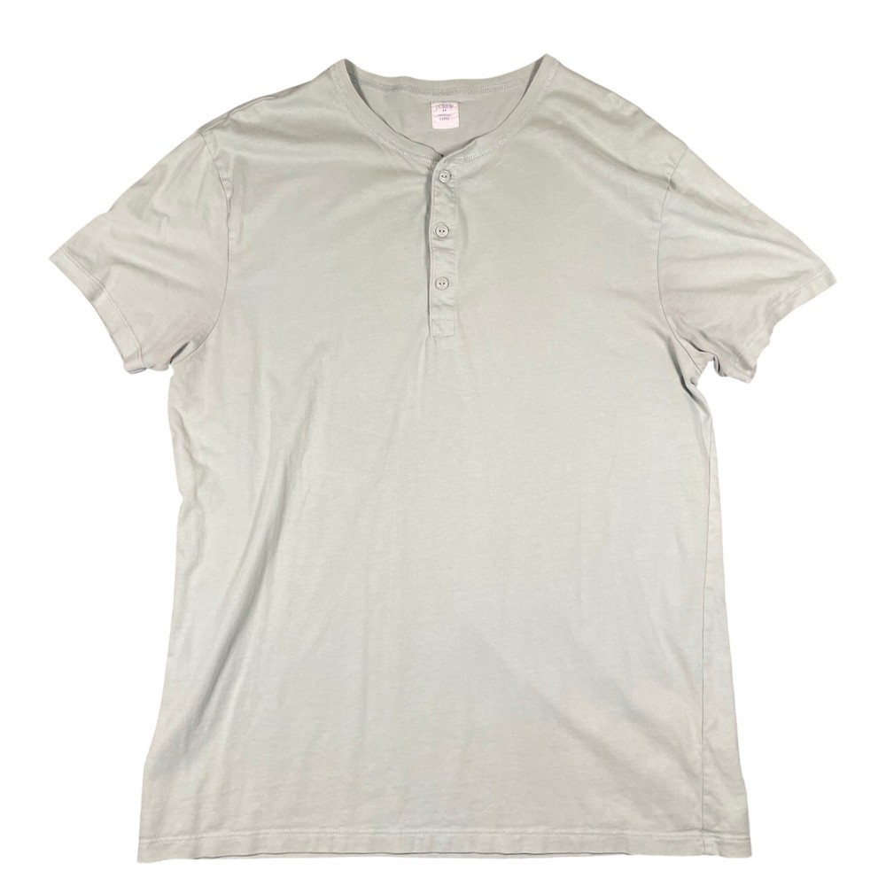 J Crew Mens Light Green Short Sleeve Button Henley Shirt Size Large Cotton