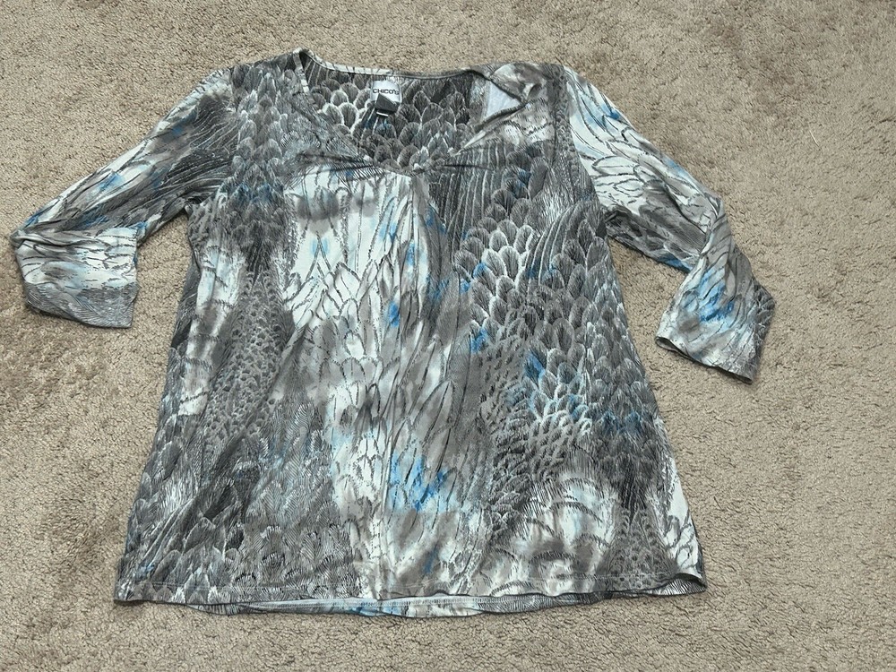 Chico's Womens Shirt Size1 Multicolor Print Classic Casual Comfort