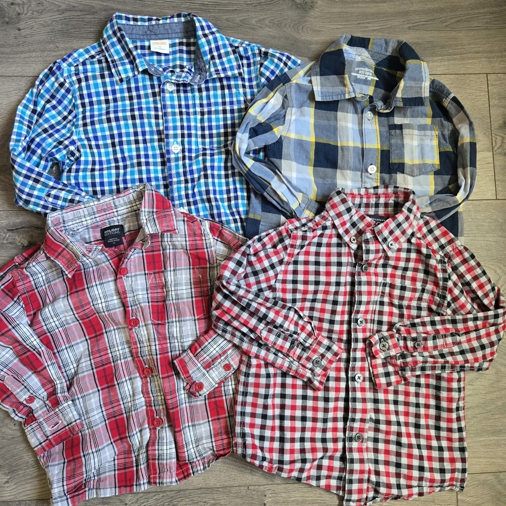 Lot of 4 Toddler Boys Plaid Button Down Shirts Size 3T Gymboree Childrens Place