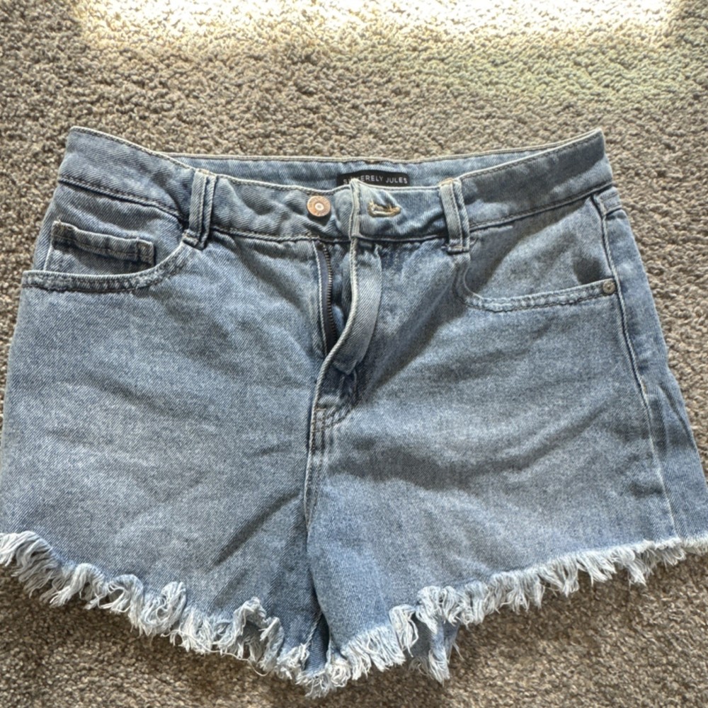 SINCERELY JULES Blue Cut Off Denim Shorts Frayed Hem Size 5/27