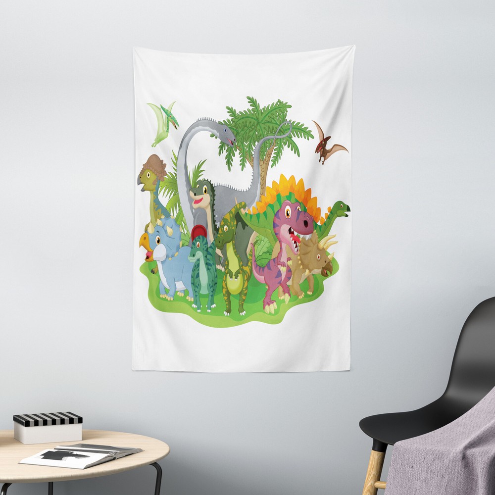 Colorful Tapestry Cartoon Group Dinosaur Print Wall Hanging Decor