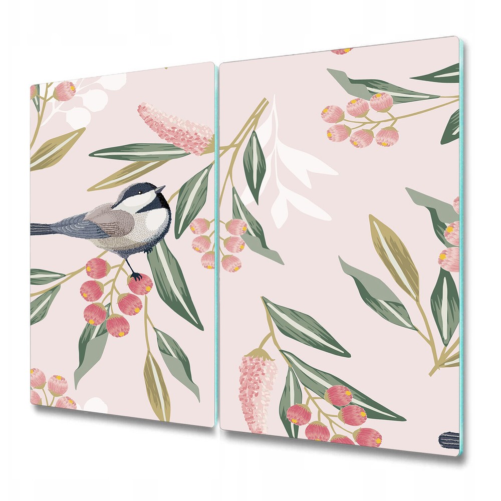 Serving Chopping Board Glass Cover Sparrow With Flowers Leaves Birds Art 2x30x52