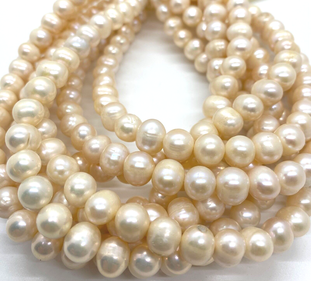 Natural White Freshwater Pearl Beads 9-10mm Round 15 Inch Strand