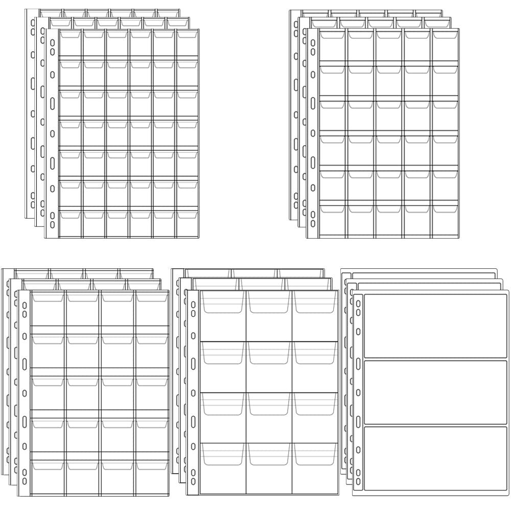 15 Sheets Plastic Coin 9-Hole 5 Sizes Pocket Pages Standard Coin Currency Mon...