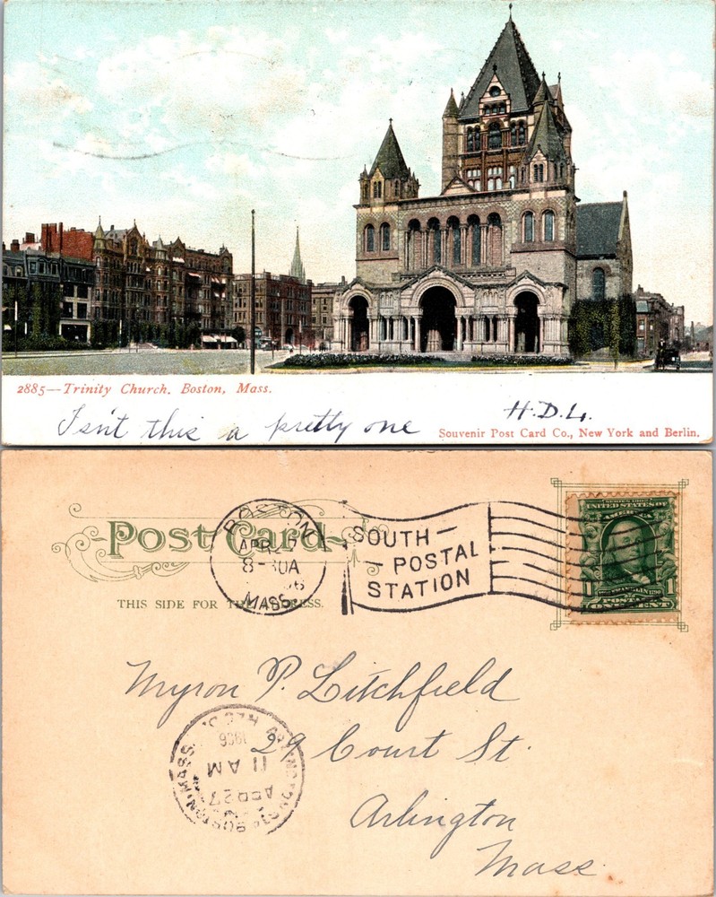 Trinity Church Boston Mass Tower Architecture Postcard
