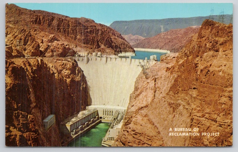 Hoover Dam Nevada-Arizona Curteichcolor Postcard Bureau of Reclamation Project