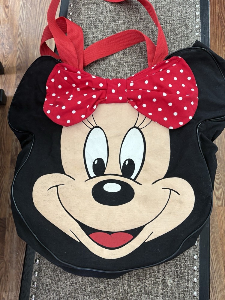 Disney Parks Minnie Mouse Big Face Canvas Jumbo Large Tote Bag Polka Dot Bow VTG