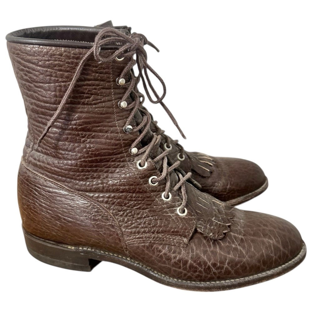 Justin Vintage Bullhide Leather Brown Western Cowboy Boots Size 9.5D