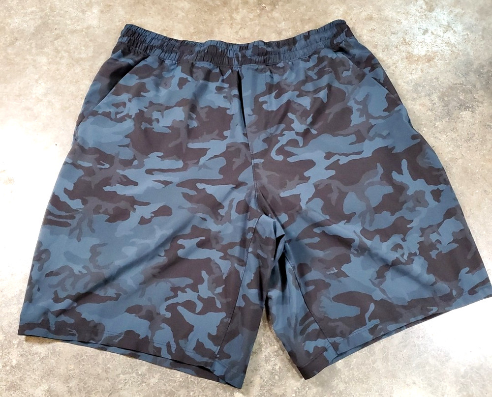 Lululemon Shorts Blue Blk Camo Pace Breaker Lined Gym Running Workout Men L