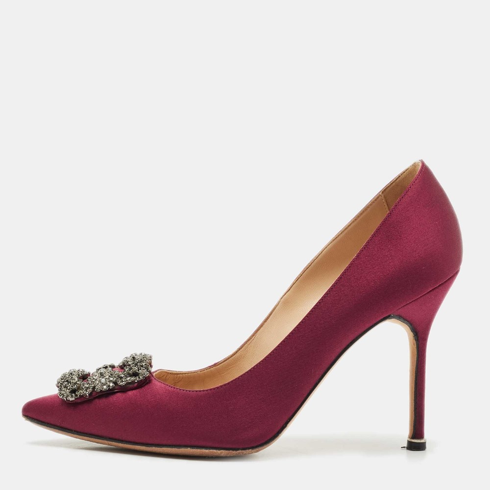 Manolo Blahnik Burgundy Satin Hangisi Pumps in Size 39.5