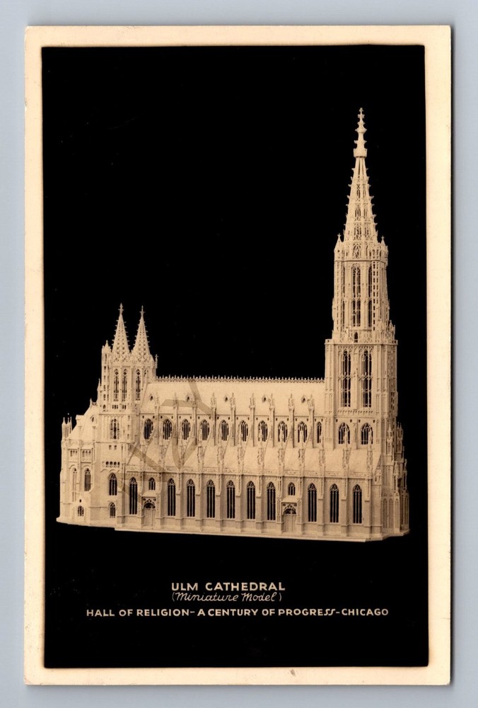 1933 Chicago World's Fair Ulm Cathedral Miniature Model Postcard RPPC