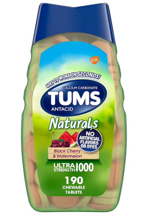 TUMS Naturals Ultra Strength Black Cherry Watermelon Antacid Chews 190 Count