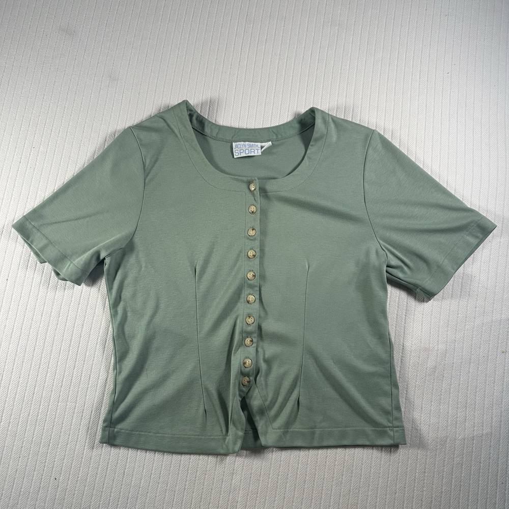 Jaclyn Smith Sport Women’s Large Light Green Button Front Top Short Sleeve