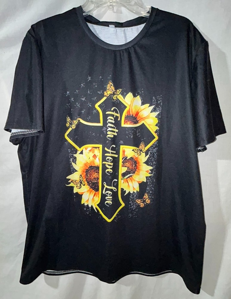 Unbranded Women's black SS t-shirt w/sunflowers/cross 