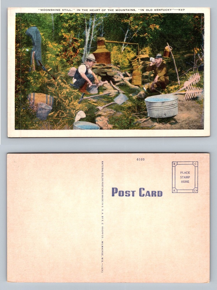 Kentucky Mountains, KY-Kentucky, Moonshine Still Scene Card Vintage Postcard