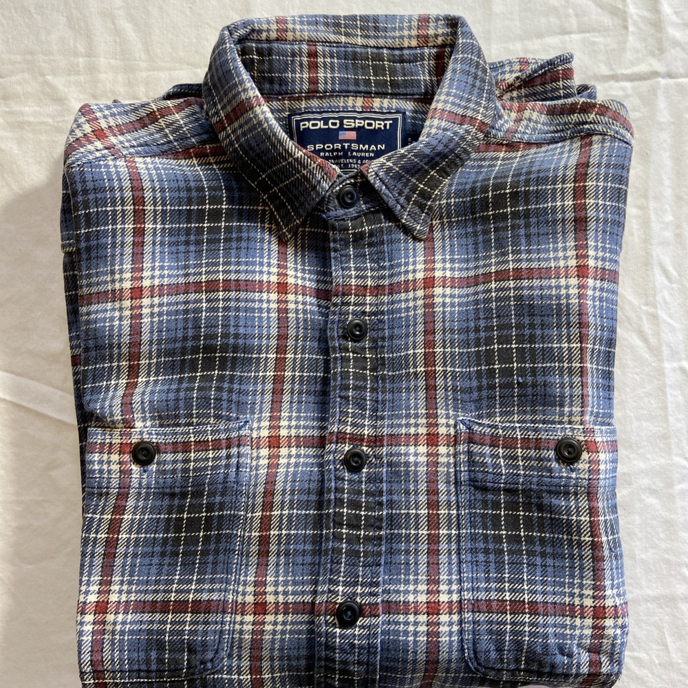 Polo Sport by Ralph Lauren Flannel Shirt – Men’s Large | Blue Plaid Long Sleeve