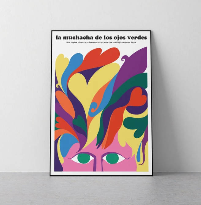 The girl with the green eyes, Movie Poster, 1968, Paul Rene, Mid Century, Woman