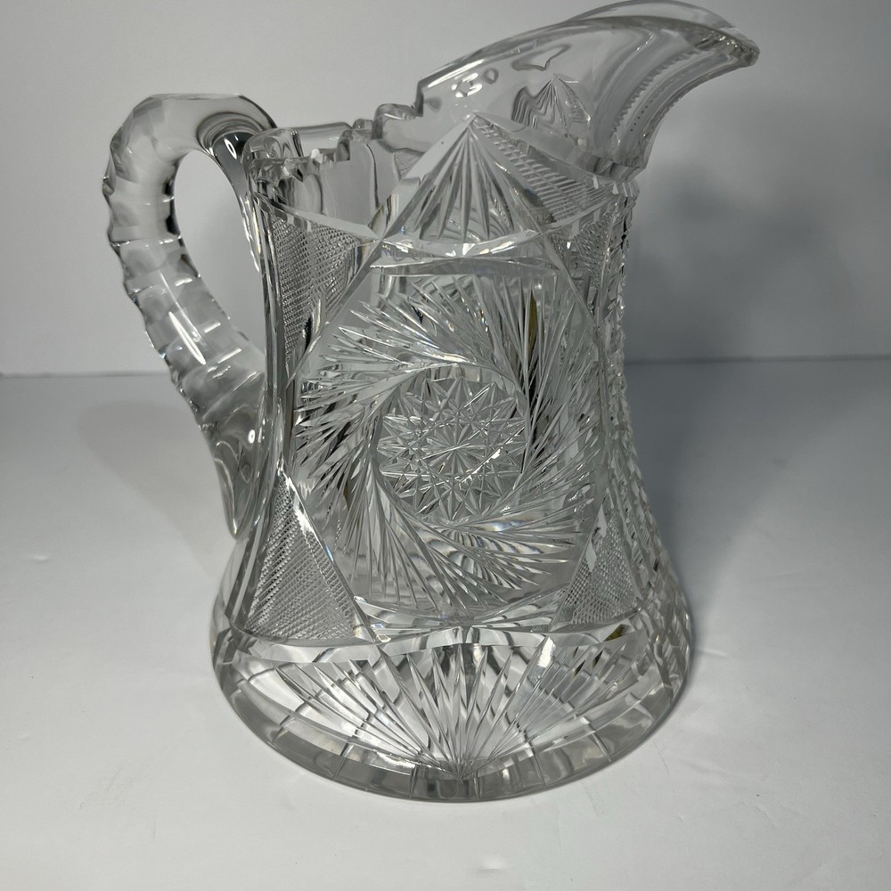 American Brilliant Antique Clear Cut Glass Heavy  Tankard Pitcher